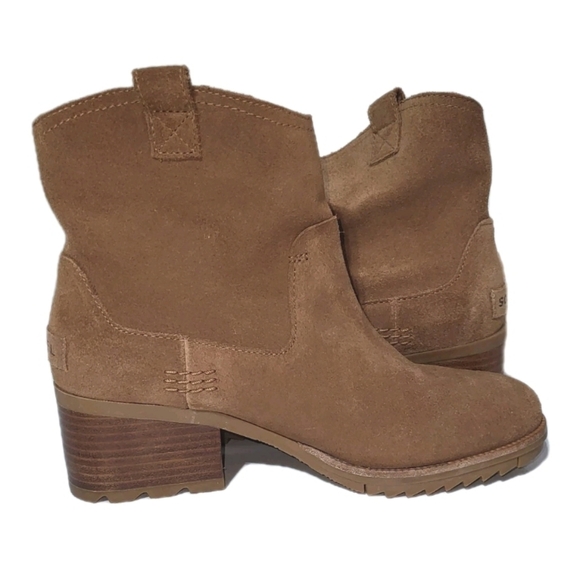 Sorel Waterproof Cate Pull On Tan Suede Leather Ankle Boot Western Lug Women 7 - Picture 10 of 15